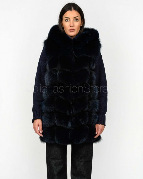 Frame Medium Fox Fur Vest with Blue Hood  329502 BLU