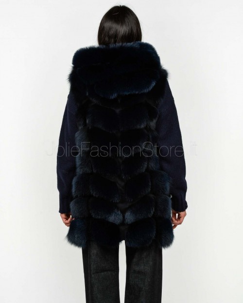 Frame Medium Fox Fur Vest with Blue Hood  329502 BLU