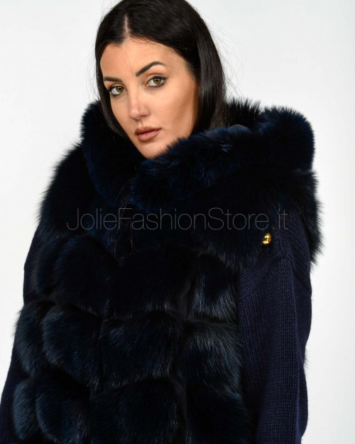 Frame Medium Fox Fur Vest with Blue Hood  329502 BLU