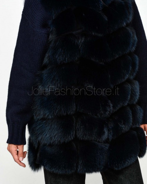 Frame Medium Fox Fur Vest with Blue Hood  329502 BLU