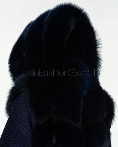 Frame Medium Fox Fur Vest with Blue Hood  329502 BLU