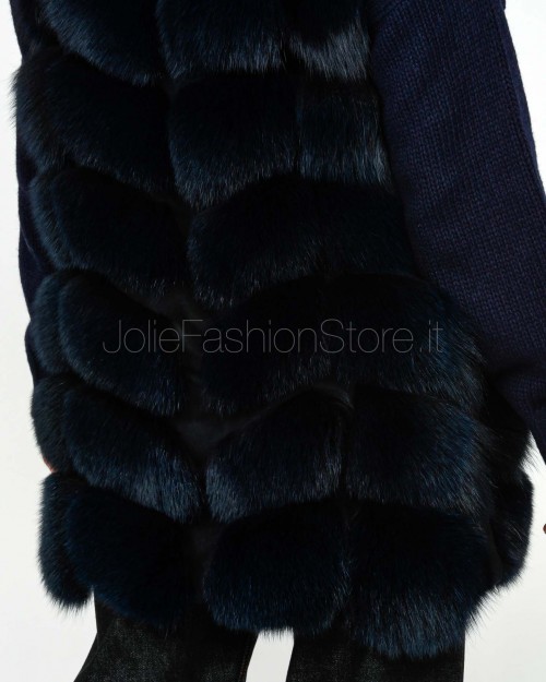 Frame Medium Fox Fur Vest with Blue Hood  329502 BLU