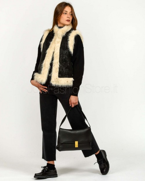 Tavus Milano Gilet Reversibile Eco Volpe Nero/Beige
