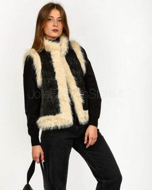 Tavus Milano Gilet Reversibile Eco Volpe Nero/Beige  25231 BLACK