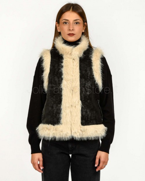 Tavus Milano Gilet Reversibile Eco Volpe Nero/Beige  25231 BLACK