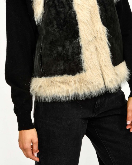 Tavus Milano Gilet Reversibile Eco Volpe Nero/Beige  25231 BLACK