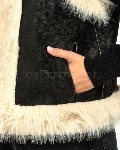 Tavus Milano Gilet Reversibile Eco Volpe Nero/Beige  25231 BLACK