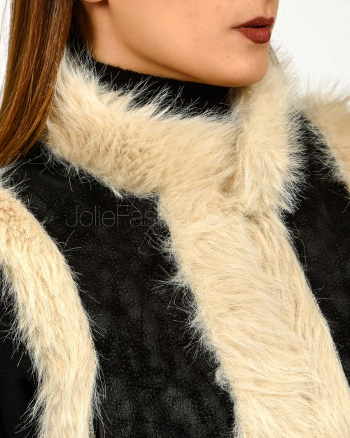 Tavus Milano Gilet Reversibile Eco Volpe Nero/Beige  25231 BLACK