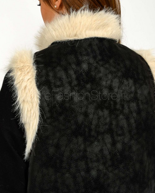 Tavus Milano Gilet Reversibile Eco Volpe Nero/Beige  25231 BLACK