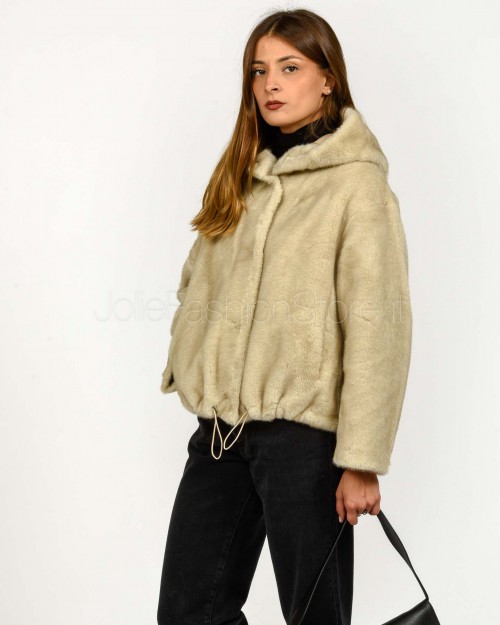 Tavus Milano Eco Pelliccia Reversibile Parka con Cappuccio Beige  35217 BEIGE