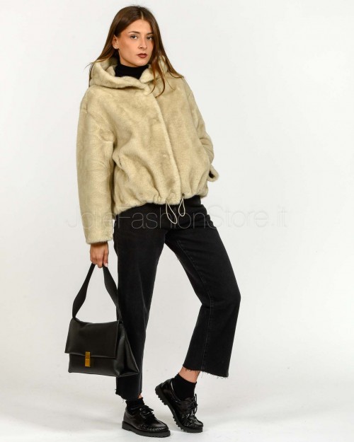 Tavus Milano Reversible Eco Fur Parka with Beige Hood  35217 BEIGE
