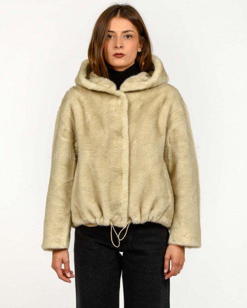 Tavus Milano Eco Pelliccia Reversibile Parka con Cappuccio Beige  35217 BEIGE