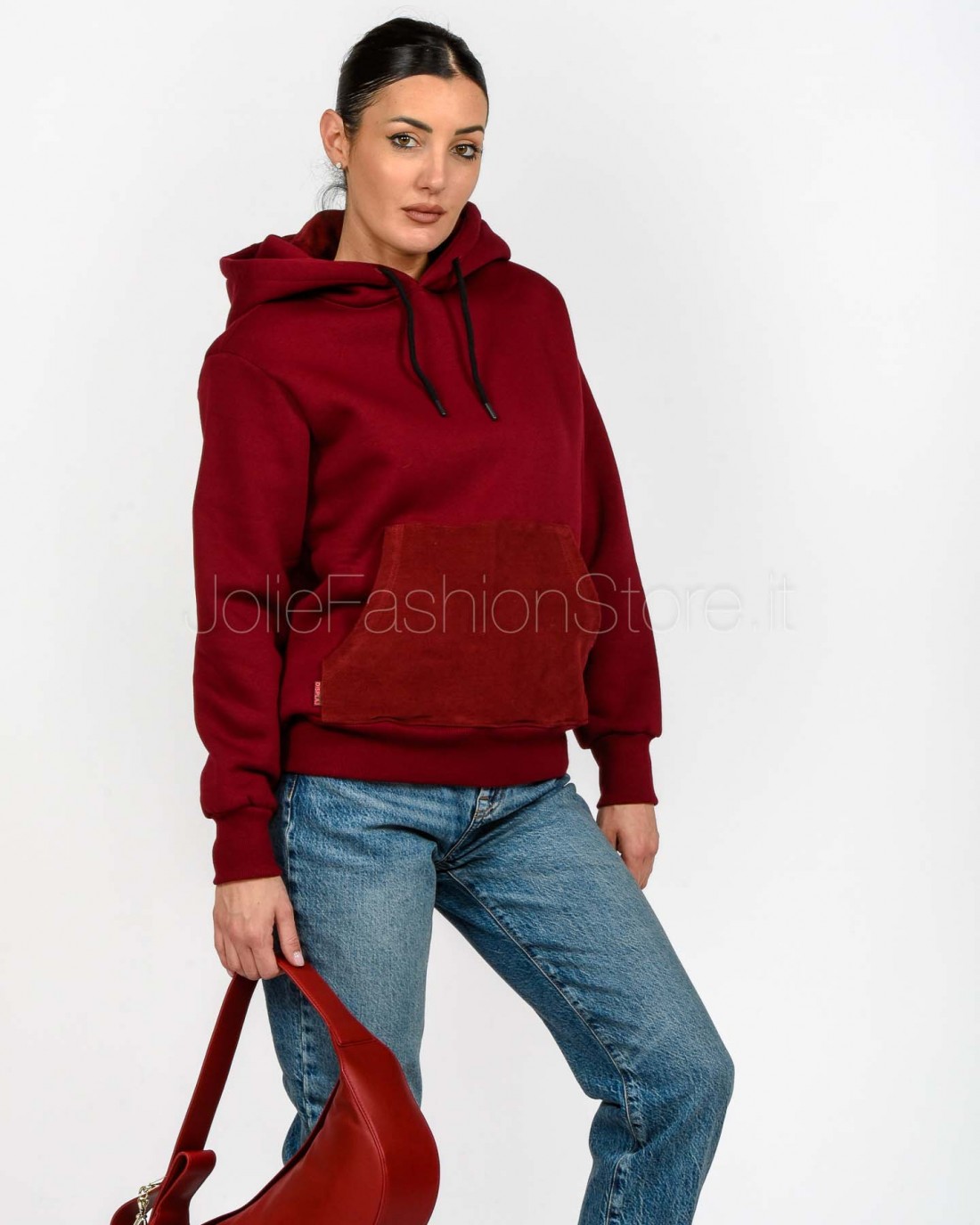 Displaj Felpa Con Cappuccio Con Tasca a Contrasto Rosso  KROPA BORDO