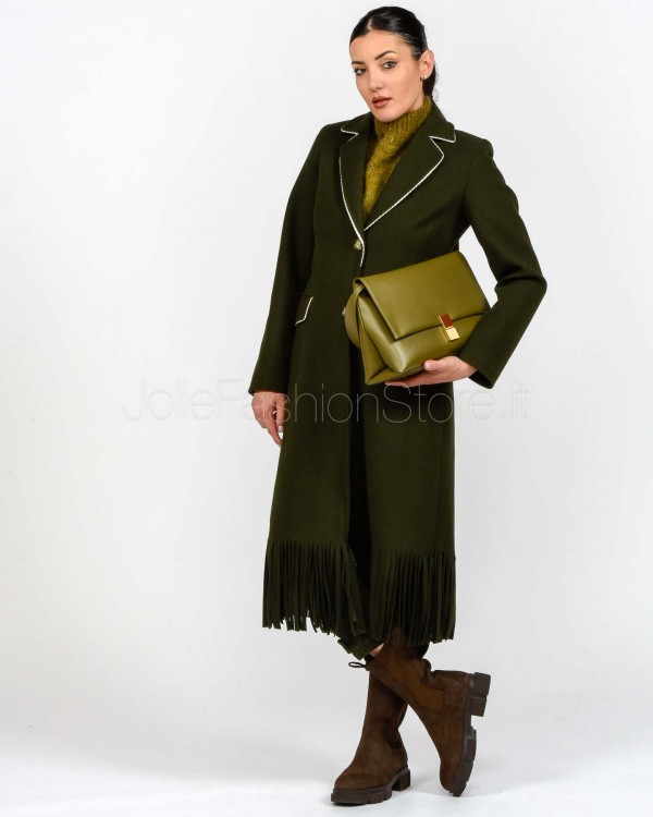 I’Min Luxury Cappotto Con Frange Verde Militare  RM71 MILITARE