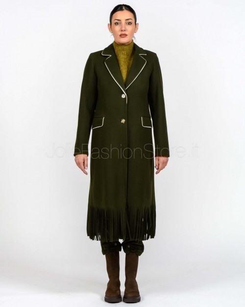 I’Min Luxury Cappotto Con Frange Verde Militare  RM71 MILITARE