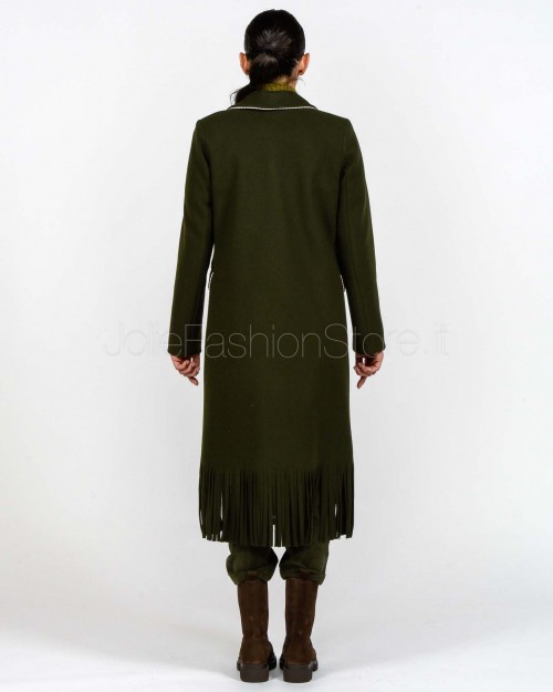 I’Min Luxury Cappotto Con Frange Verde Militare  RM71 MILITARE