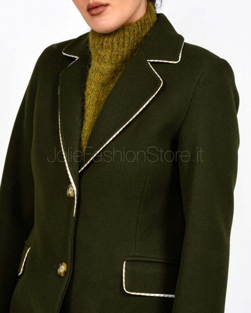 I’Min Luxury Cappotto Con Frange Verde Militare  RM71 MILITARE