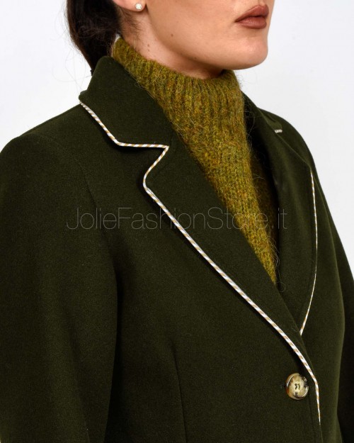 I’Min Luxury Cappotto Con Frange Verde Militare  RM71 MILITARE