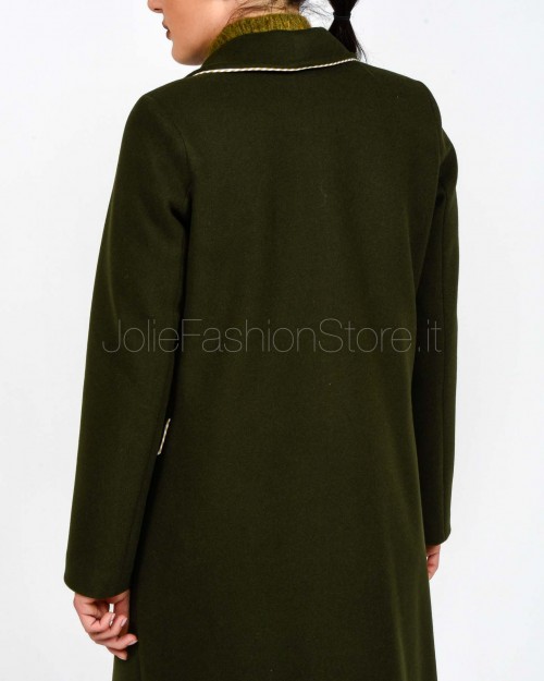 I’Min Luxury Cappotto Con Frange Verde Militare  RM71 MILITARE