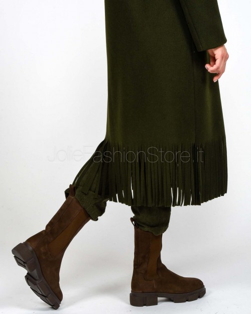 I’Min Luxury Cappotto Con Frange Verde Militare  RM71 MILITARE