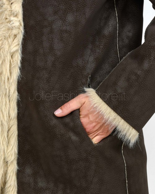 Tavus Milano Cappotto Reversibile Eco Pelliccia Marrone  25233 DARK BROWN