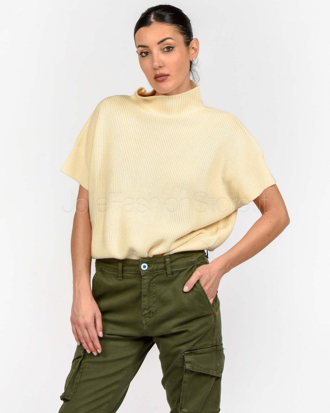 Patrizia Pepe Top Smanicato "ESSENTIAL" in Maglia Wooly White  2K0351 K9O3A W405