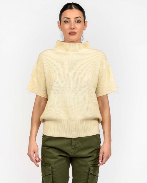 Patrizia Pepe Top Smanicato "ESSENTIAL" in Maglia Wooly White  2K0351 K9O3A W405