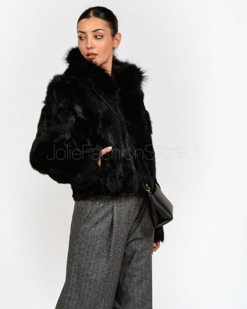 Tavus Milano Giacca Con Cappuccio Lapin con Raccon Nero