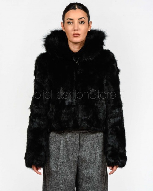 Tavus Milano Giacca Con Cappuccio Lapin con Raccon Nero  25102 NERO
