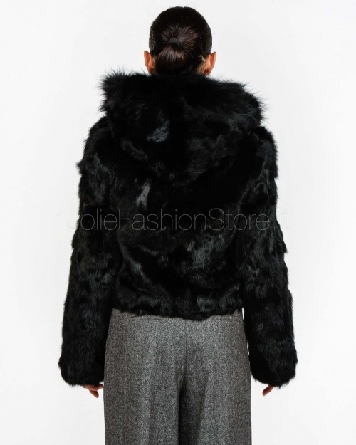 Tavus Milano Giacca Con Cappuccio Lapin con Raccon Nero  25102 NERO