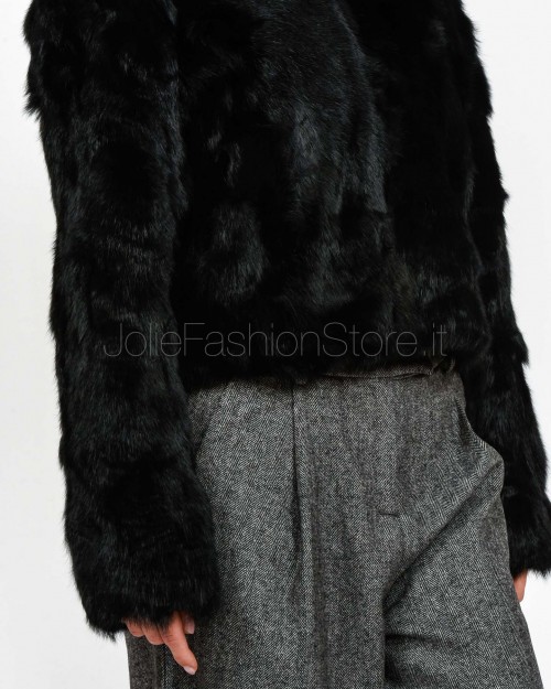 Tavus Milano Giacca Con Cappuccio Lapin con Raccon Nero  25102 NERO