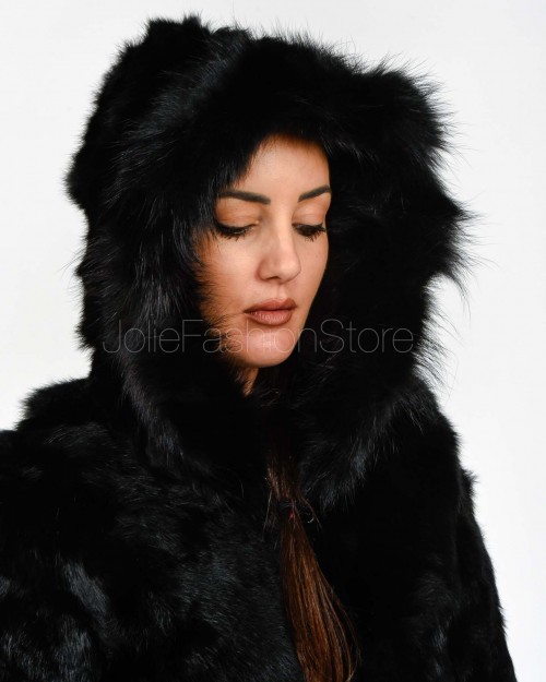Tavus Milano Giacca Con Cappuccio Lapin con Raccon Nero  25102 NERO
