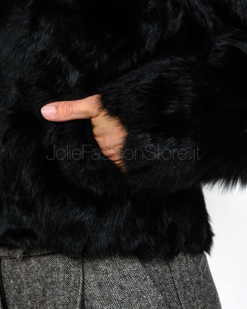 Tavus Milano Giacca Con Cappuccio Lapin con Raccon Nero  25102 NERO