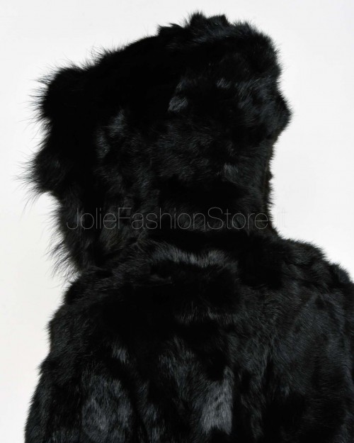 Tavus Milano Giacca Con Cappuccio Lapin con Raccon Nero  25102 NERO
