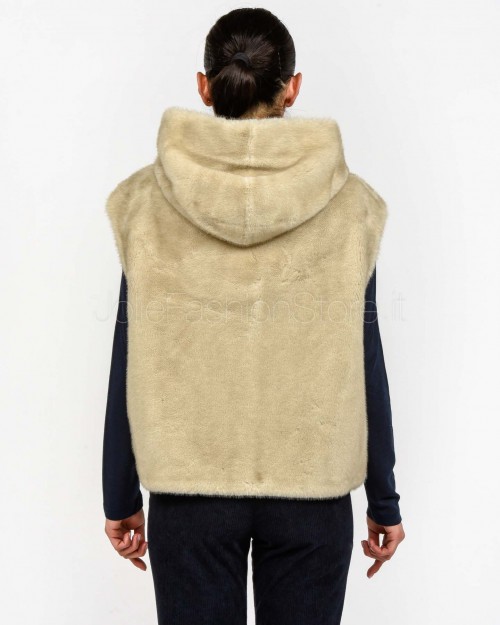 Tavus Milano Eco Pelliccia Gilet con Cappuccio Beige  25217 BEIGE