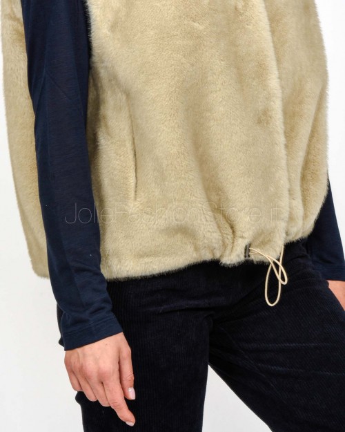 Tavus Milano Eco Pelliccia Gilet con Cappuccio Beige  25217 BEIGE