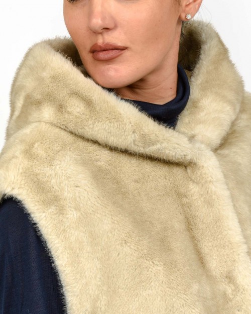 Tavus Milano Eco Pelliccia Gilet con Cappuccio Beige  25217 BEIGE