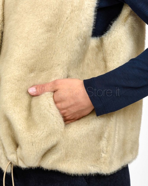 Tavus Milano Eco Pelliccia Gilet con Cappuccio Beige  25217 BEIGE
