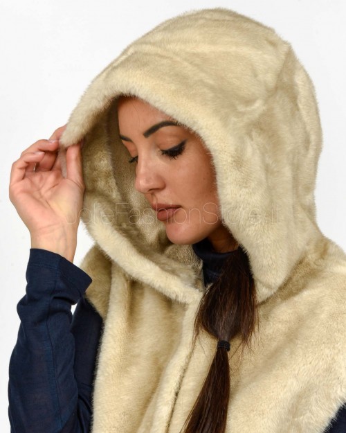 Tavus Milano Eco Pelliccia Gilet con Cappuccio Beige  25217 BEIGE