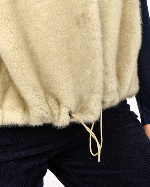 Tavus Milano Eco Pelliccia Gilet con Cappuccio Beige  25217 BEIGE