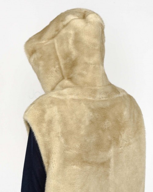 Tavus Milano Eco Pelliccia Gilet con Cappuccio Beige  25217 BEIGE
