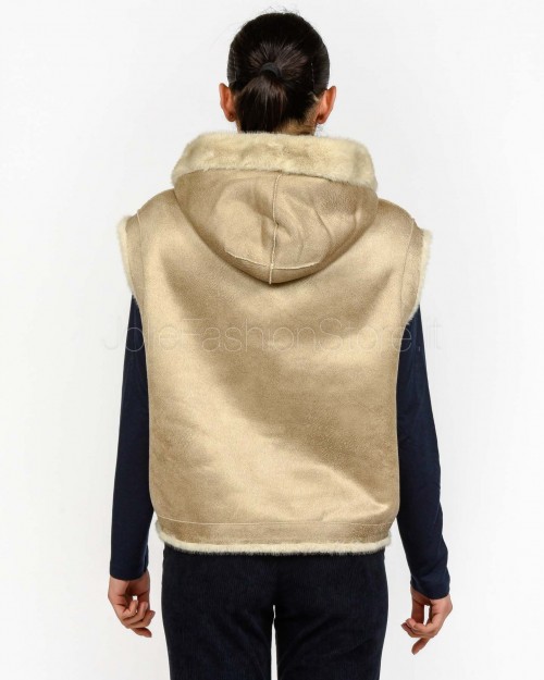 Tavus Milano Eco Pelliccia Gilet con Cappuccio Beige  25217 BEIGE