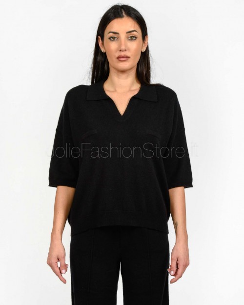 Not Shy Maglia a Polo in Cashmere Nero Modello Myles  MYLES NOIR