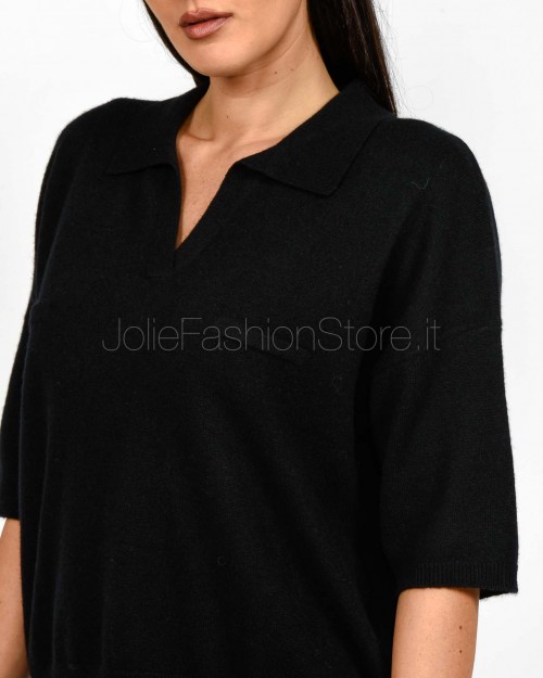 Not Shy Maglia a Polo in Cashmere Nero Modello Myles  MYLES NOIR