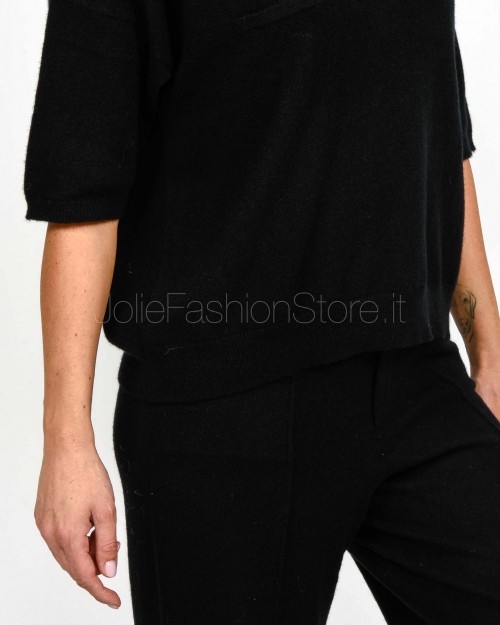 Not Shy Maglia a Polo in Cashmere Nero Modello Myles  MYLES NOIR