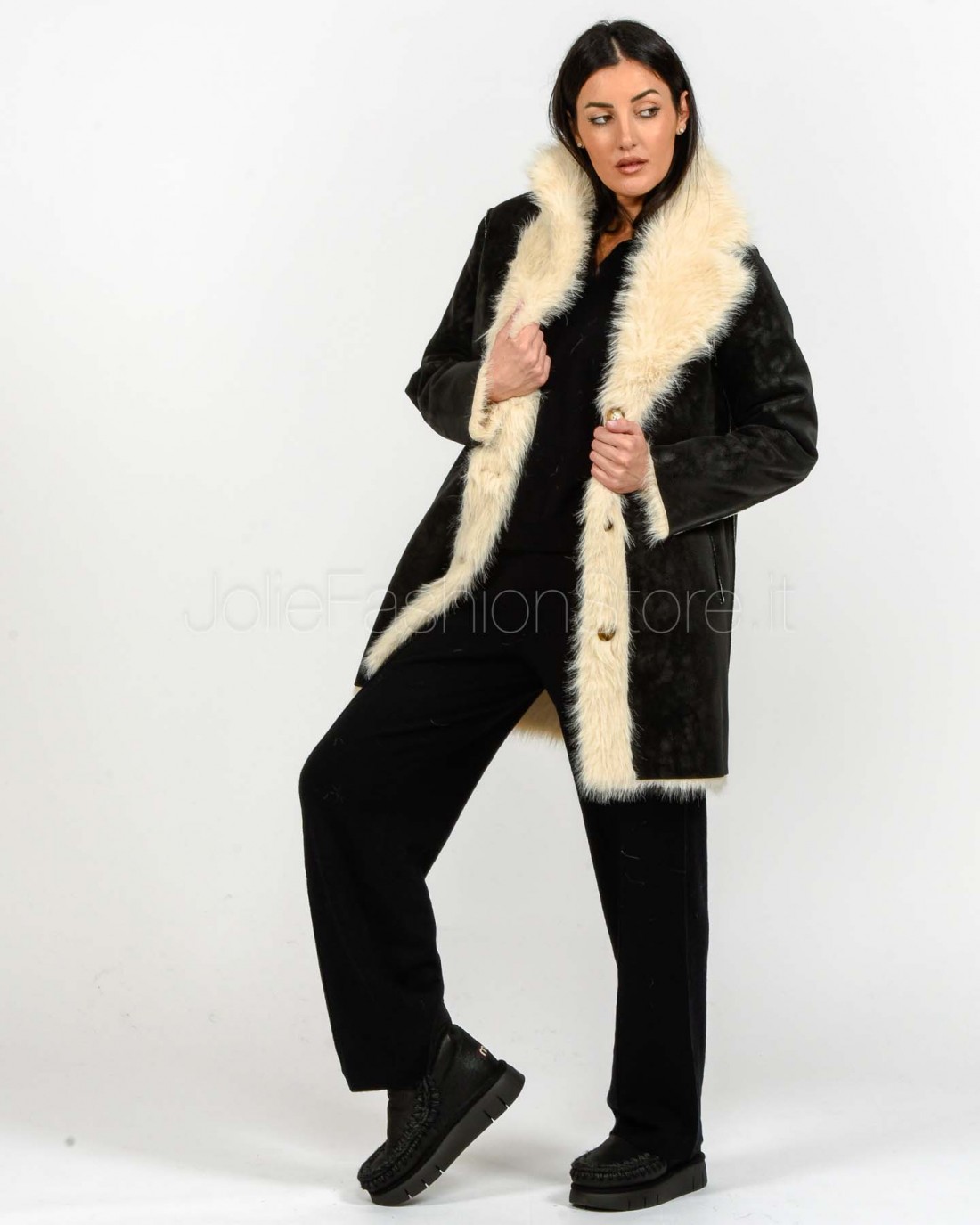 Tavus Milano Reversible Faux Fur Coat Black  25233 BLACK BEIGE