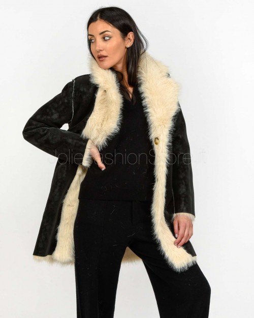 Tavus Milano Reversible Faux Fur Coat Black  25233 BLACK BEIGE
