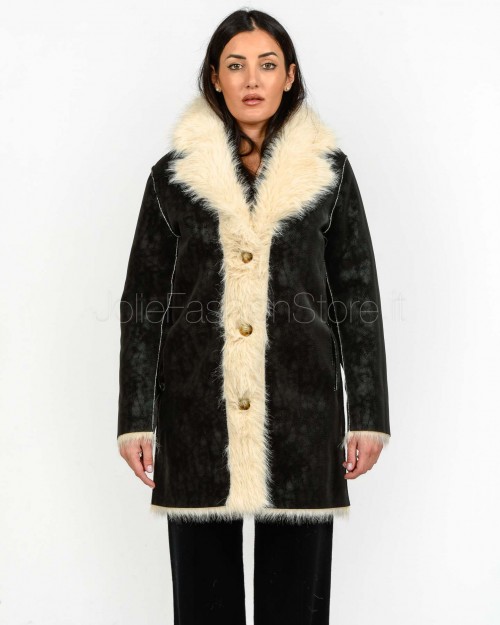 Tavus Milano Reversible Faux Fur Coat Black  25233 BLACK BEIGE