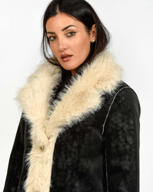 Tavus Milano Reversible Faux Fur Coat Black  25233 BLACK BEIGE