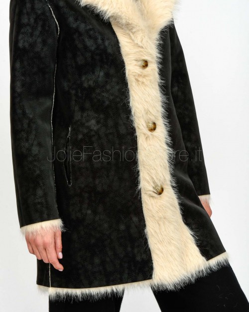 Tavus Milano Reversible Faux Fur Coat Black  25233 BLACK BEIGE